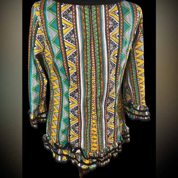Almatrichi Multicolor Abstract design Long sleeves tunic top with ruffles NWT - Picture 9 of 14